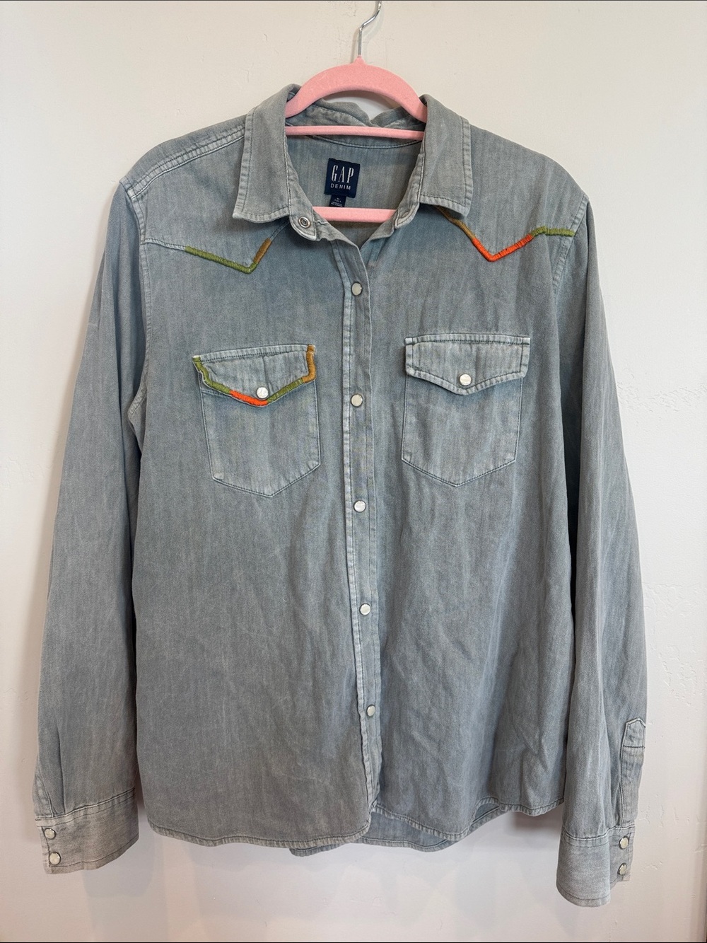 Gap 100% Cotton Western Shirt Button Down Size XL Tall
